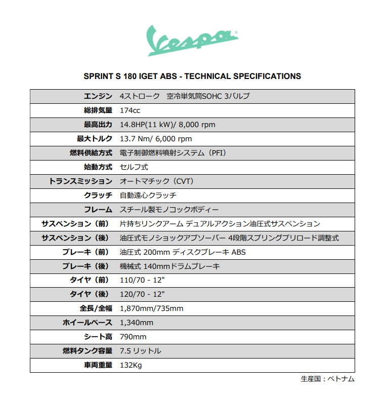 ベスパ スプリント180/S ベスパ スプリント180/S